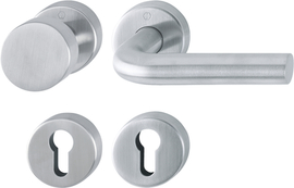 E58/42H/42HKVS/150 Garnitur/F69 Edelstahl matt/8 mm/Profilzylinder/40-45 mm/HOPPE-Logo Produktbild