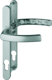 1540/303N Garnitur (beids. Lochteile für HOPPE-Schnellstift) / F9 Alu Stahl / 8 mm / Profilzylinder 92 mm / 67-72 mm / HOPPE-Logo Produktbild