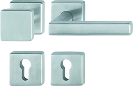 E43L/52/52KVS/1643 Garnitur/F69 Edelstahl matt/8 mm/Profilzylinder/40-45 mm/HOPPE-Logo Produktbild