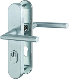 FS-E1140F/3332ZA/3310 Garnitur/Profilvollstift/ES1/F69 Edelstahl matt/9mm/Profilzylinder 72mm/42-47 mm/HOPPE-Logo Produktbild