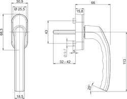 HOPPE Fenstergriff STUTTGART 0600/US952 45° Secustik® - inkl. Schrauben Produktbild BIGSKZ L