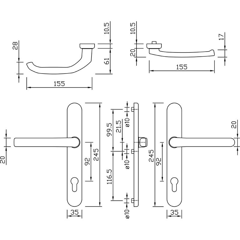 greenteQ Schmalrahmengarnitur DG58.S216.AL.SSN PZ 92 mit niederem Drücker product photo BIGSKZ L