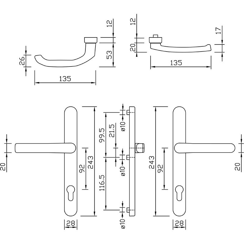 greenteQ Schmalrahmengarnitur DG28.S216.ER.SSN PZ 92 niederer Drücker product photo BIGSKZ L