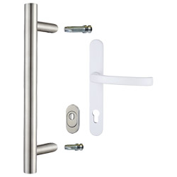 greenteQ Türgriff-Paket TG 10.ZA mit schrägen Stützen Edelstahl fein matt/Alu weiß product photo