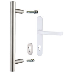 greenteQ Türgriff-Paket TG 10 mit schrägen Stützen Edelstahl fein matt/Alu weiß product photo