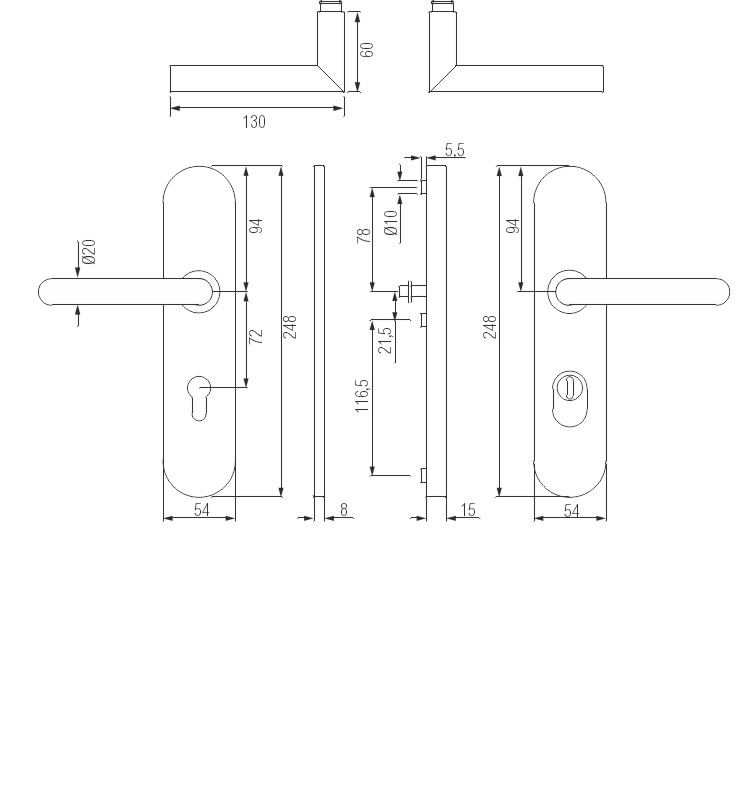 greenteQ Комплект пожароустойчиви лостови дръжки DG 61.FS.S216.ZA.ER.NS.ES1 PZ 72 продуктова снимка BIGSKZ L
