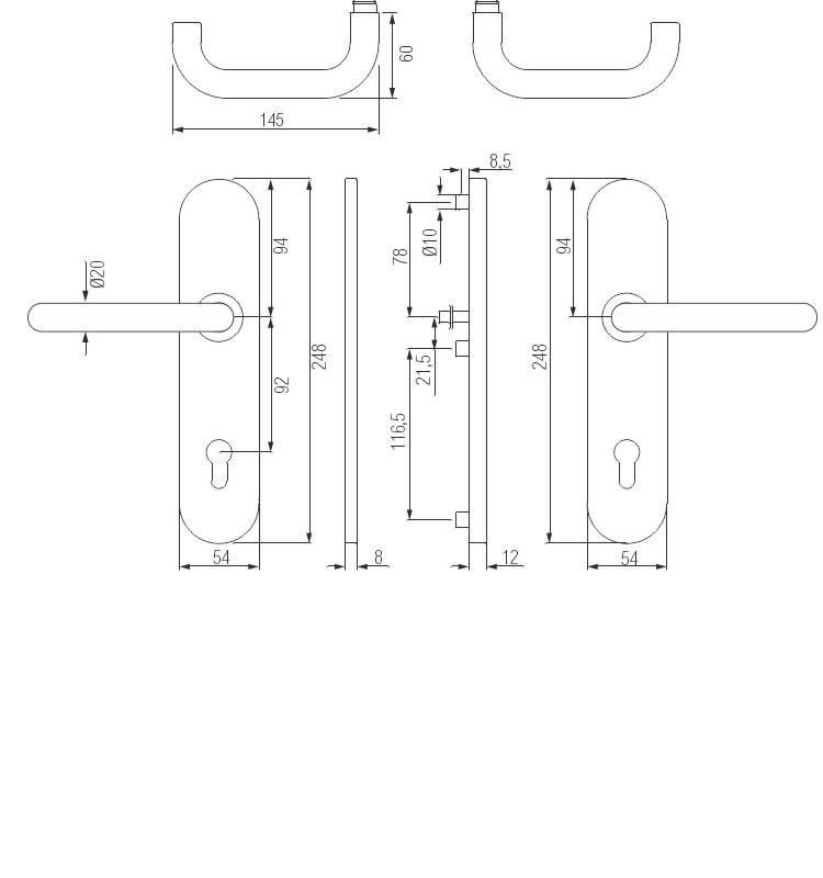 greenteQ Комплект пожароустойчиви лостови дръжки DG 60.FS.S216.ER.NS.ES1 PZ 92 продуктова снимка BIGSKZ L