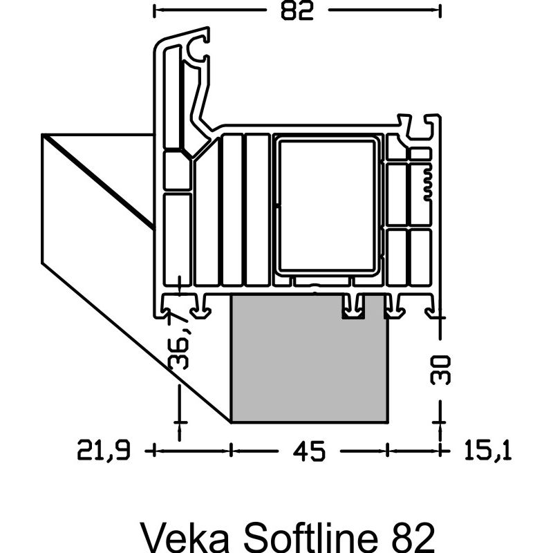 greenteQ izolační profil pro připojení parapetu, vysoce těsnící, hodnota U=0,84, 2350 x 45 x 30mm, vhodný pro Veka Softline 82 fotografie výrobku BIGANW L