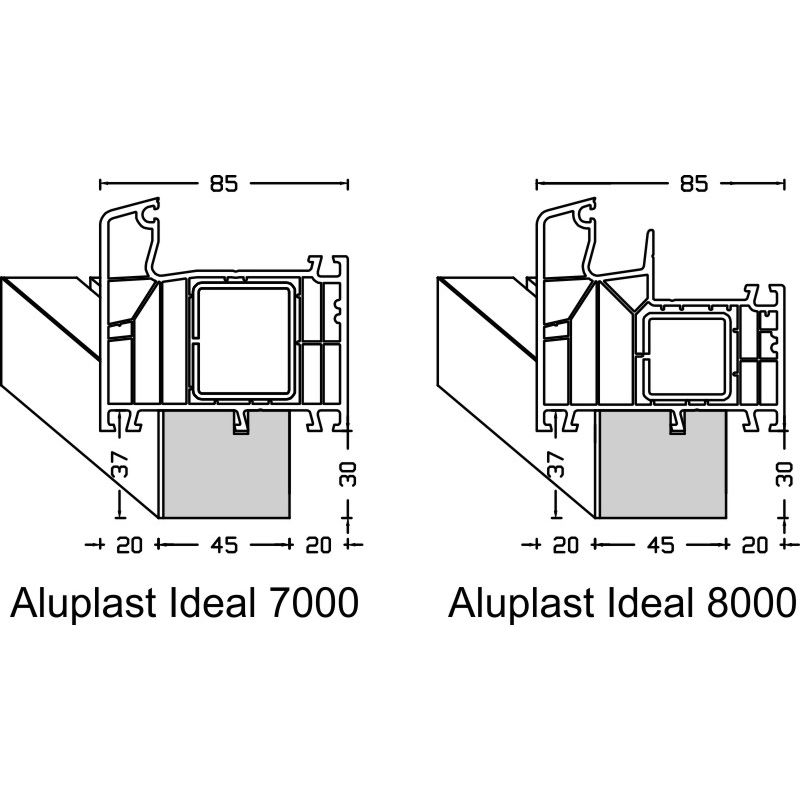 greenteQ izolační profil pro připojení parapetu, vysoce těsnící, hodnota U=0,84, 2350 x 45 x 30mm, jednostranně 1mm PVC bílá, vhodný pro Aluplast Idea fotografie výrobku BIGANW L