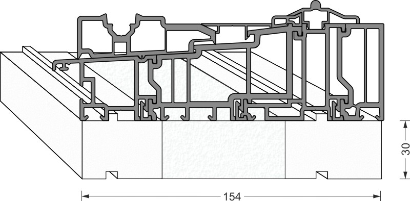 greenteQ spodní izolační podklad.profil pro HS-portály-zdvižně/posuvné dveře 2350x30/33x156, frézovaný, bez PVC-vrstvy pro systém Vekaslide 70 fotografie výrobku BIGANW L
