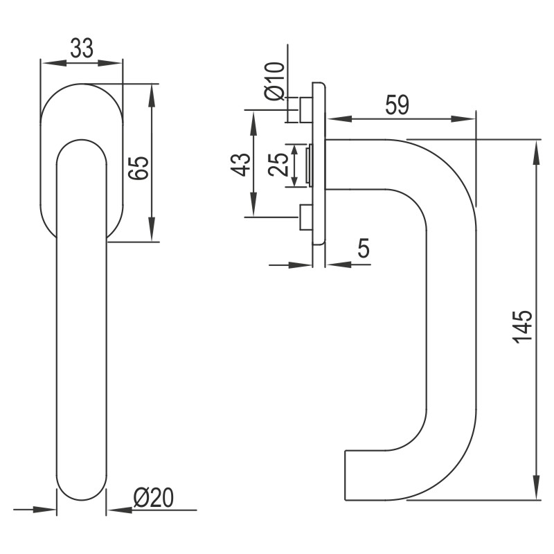 greenteQ okenní klika FG60.FRS.ER.RAL9005 černá  RAL9005, délka čtyřhranu 24/31+36/42 mm  7 mm, čepy-Ø 10mm, včetně šroubů M5x40mm fotografie výrobku BIGSKZ L