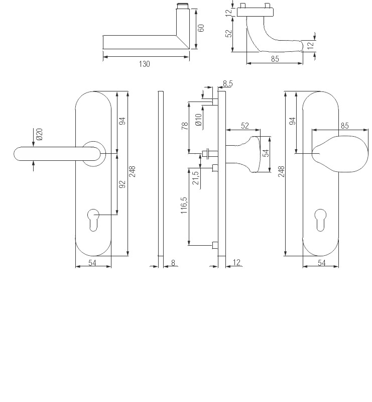 greenteQ bezp.sada klika+knoflík pro protipožární domovní dveře DG61.FS.S216.ER.NS nerez ocel jemný mat, rozteč 92mm PZ, čtyřhran 9mm,tloušťka dveří 3 fotografie výrobku BIGSKZ L