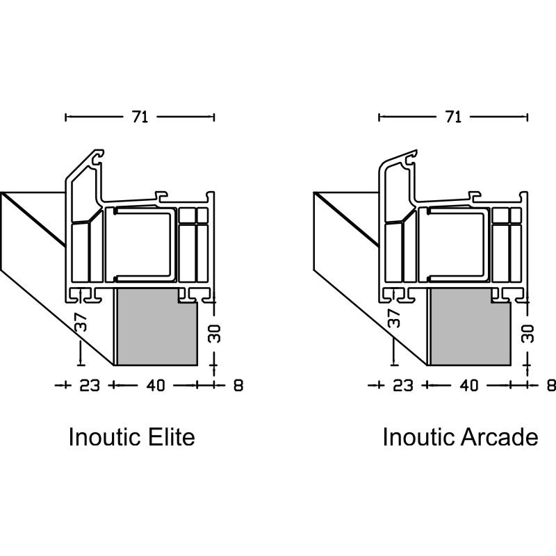 greenteQ  Fensterbankanschluss-Dämmprofil hochdämmend 0,95 Uwert, 2350 x 40 x 30 mm, einseitig 1 mm PVC weiß, passend für Inoutic Elite / Arcade Produktbild BIGANW L