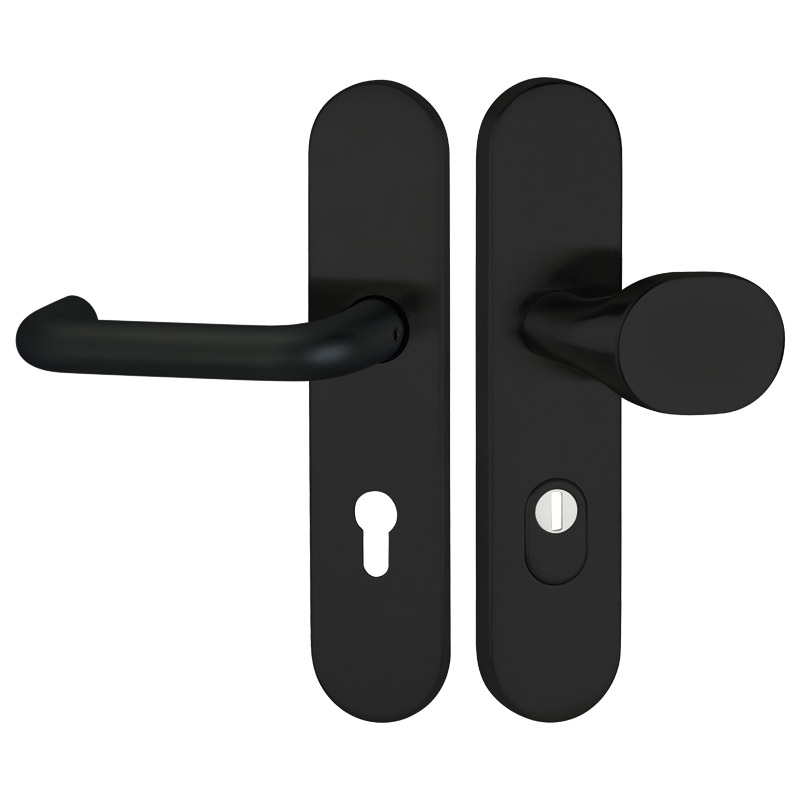 greenteQ Wohnungseingangstür-Schutz-Wechselgarnitur DG60.S216.ZA.ER.RAL9005.NSWK Edelstahl schwarz beschichtet matt RAL9005, Entfernung 72 mm PZ, Vier Produktbild BIGPIC L