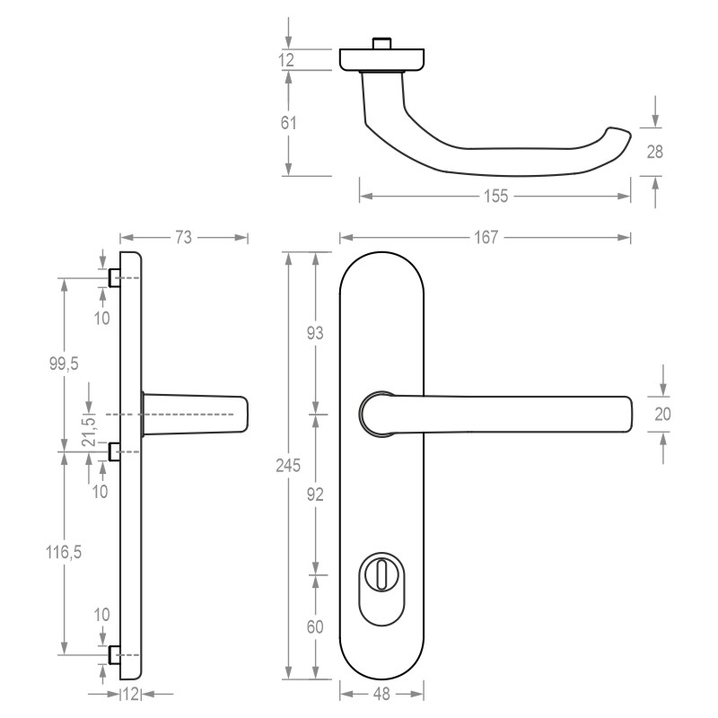 greenteQ Haustür-Halbgarnitur DG 48.S216.ZA.AL.NS.AU PZ 92 product photo BIGSKZ L