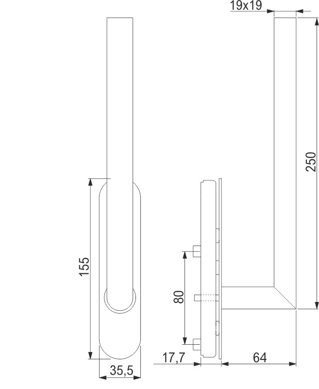 greenteQ Hebe-/Schiebetürgriff HSTG61.FRS.OL.ER Edelstahl fein matt, Stiftlänge 2x95 mm (Lose) Nocken-Ø 10 mm, inkl. Schrauben M6x80 mm Produktbild BIGSKZ L