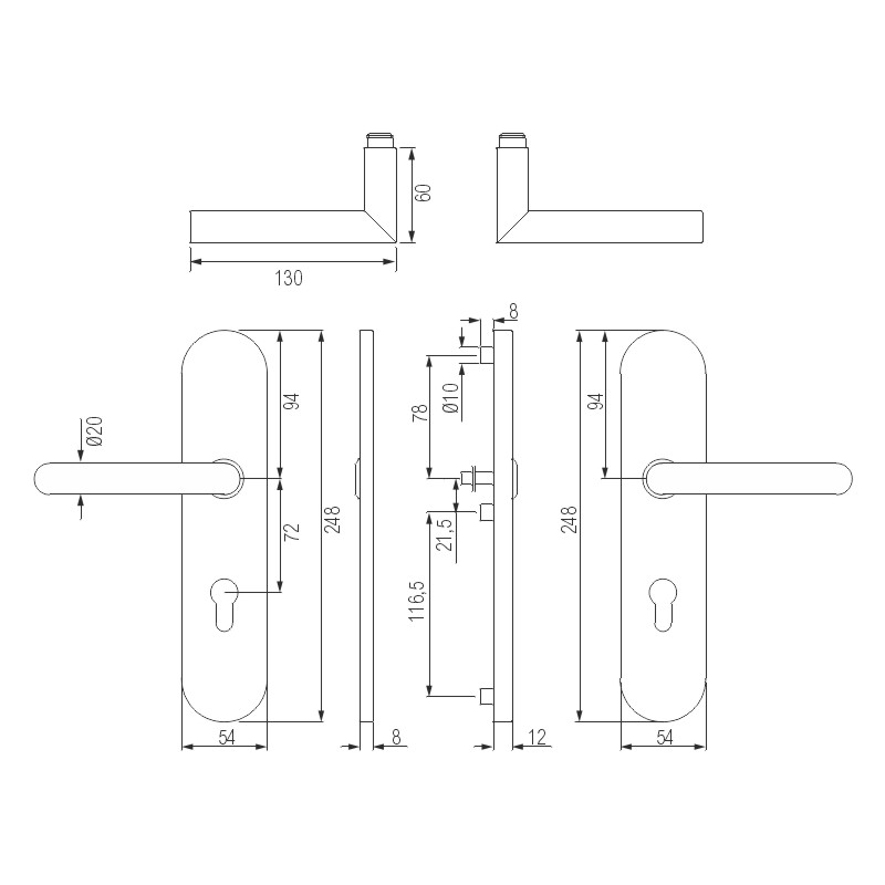 greenteQ Wohnungseingangstür-Schutz-Drückergarnitur DG61.S216.ER.NS Edelstahl fein matt, Entfernung 72 mm PZ, Vierkantstift 8 mm  Türstärke 35-55 mm, Produktbild BIGSKZ L