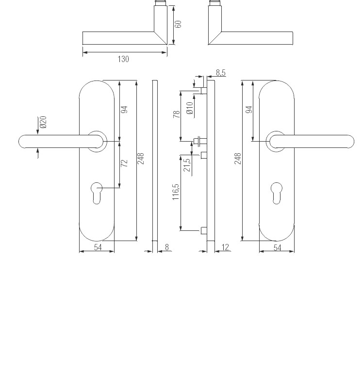 greenteQ Wohnungseingangstür-Feuer-Schutz-Drückergarnitur DG61.FS.S216.ER.NS Edelstahl fein matt, Entfernung 72 mm PZ, Vierkantstift 9 mm  Türstärke 3 Produktbild BIGSKZ L