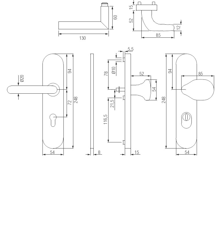 greenteQ Wohnungseingangstür-Feuer-Schutz-Wechselgarnitur DG61.FS.S216.ZA.ER.NS Edelstahl fein matt, Entfernung 72 mm PZ, Vierkantstift 9 mm  Türstärk Produktbild BIGSKZ L