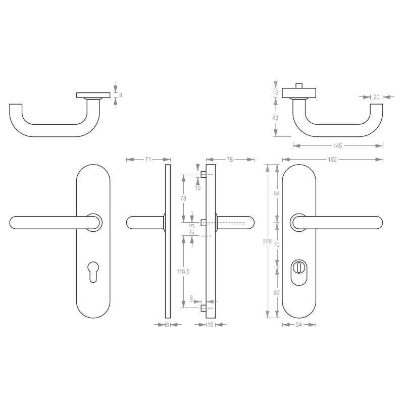 greenteQ Wohnungseingangstür-Schutz-Drückergarnitur DG60.S216.ZA.ER.NS Edelstahl fein matt, Entfernung 72 mm PZ, Vierkantstift 8 mm  Türstärke 35-55 m Produktbild BIGSKZ L