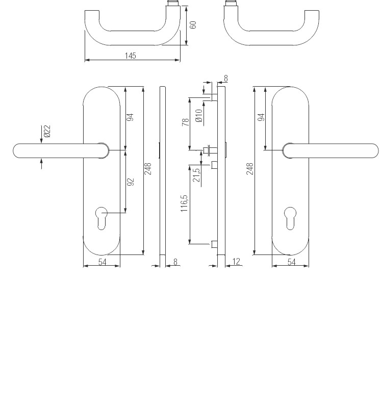 greenteQ Hauseingangstür-Schutz-Drückergarnitur DG60.S216.AL.RAL9016.NS Aluminium verkehrsweiß beschichtet matt RAL9016, Entfernung 92 mm PZ, Vierkant product photo BIGSKZ L