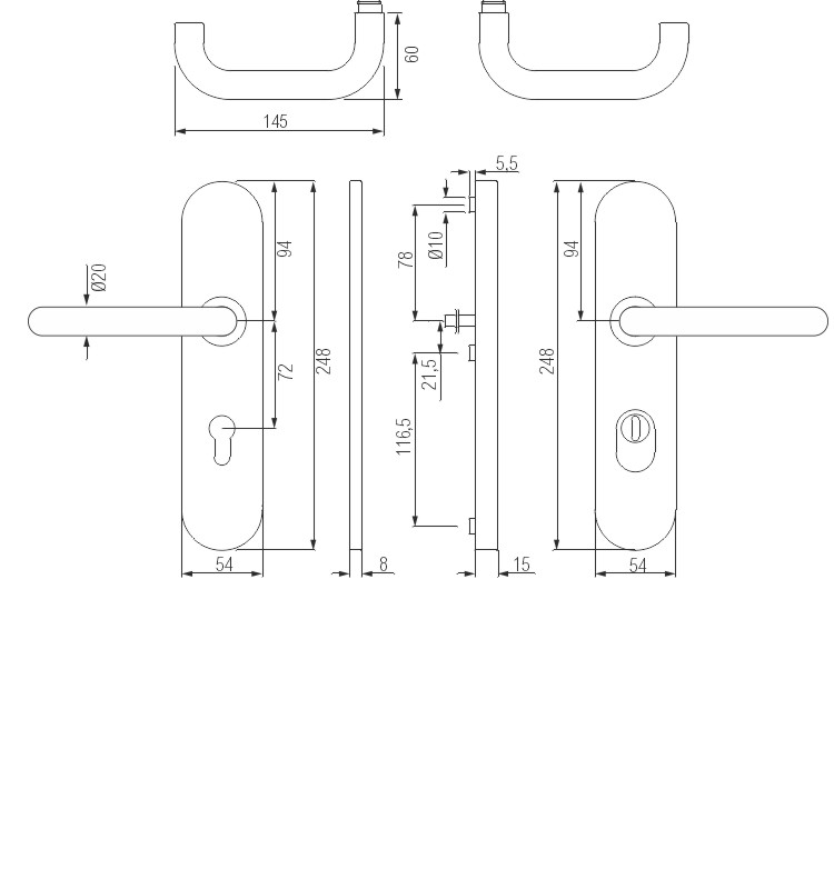 greenteQ Wohnungseingangstür-Feuer-Anti-Panik-Schutz-Drückergarnitur DG60.FS.AP.S216.ZA.ER.NS Edelstahl fein matt, Entfernung 72 mm PZ, Vierkantstift product photo BIGSKZ L