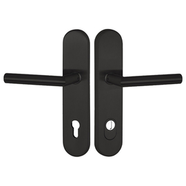 greenteQ Hauseingangstür-Schutz-Drückergarnitur DG61.S216.ZA.ER.RAL9005.NS Edelstahl schwarz beschichtet matt RAL9005, Entfernung 92 mm PZ, Vierkantst product photo