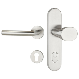 greenteQ Hauseingangstür-Kombi-Schutz-Wechselgarnitur DG61.S216.ZA.ER.NSKWK Edelstahl fein matt, Entfernung 92 mm PZ, Vierkantstift 8/10 mm  Türstärke Produktbild
