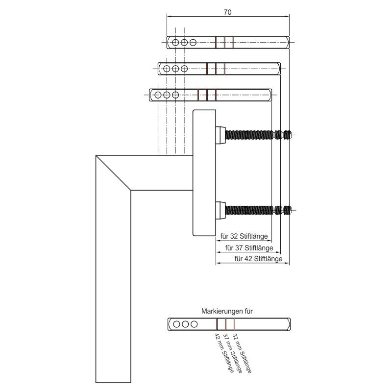 greenteQ Window handle FG61L.V.ER Edelsta hl fine matt with 32/37/42 mm variable V product photo BIGDET L