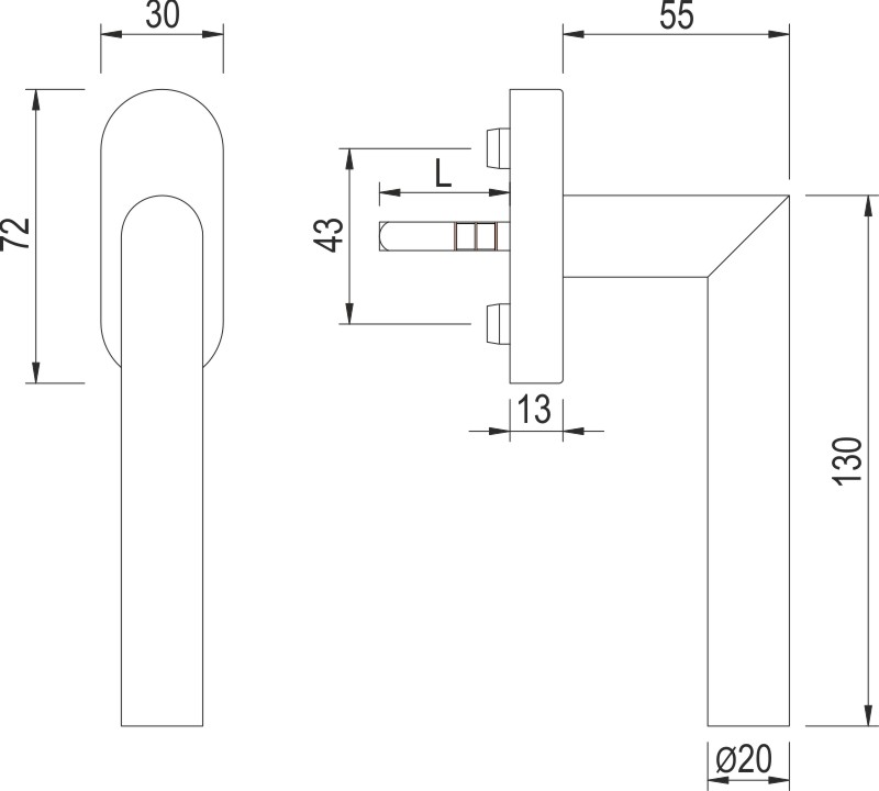 greenteQ Window handle FG61L.V.ER Edelsta hl fine matt with 32/37/42 mm variable V product photo BIGSKZ L