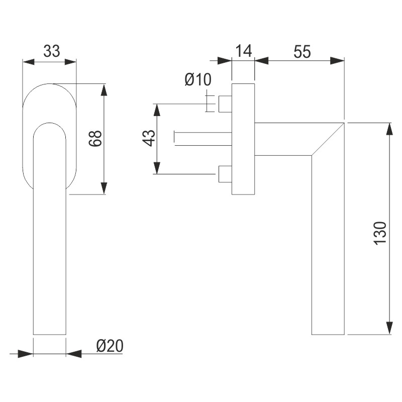 greenteQ window handle FG61L.ER.RAL9005 s	black coated RAL9005, pin length 2 product photo BIGSKZ L