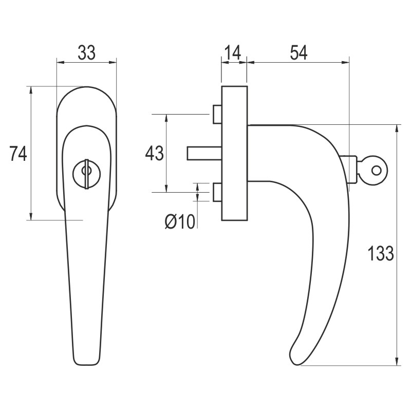 greenteQ Window handle FG65.SG100.ER.RAL9 005 black coated RAL9005, pin hole product photo BIGSKZ L
