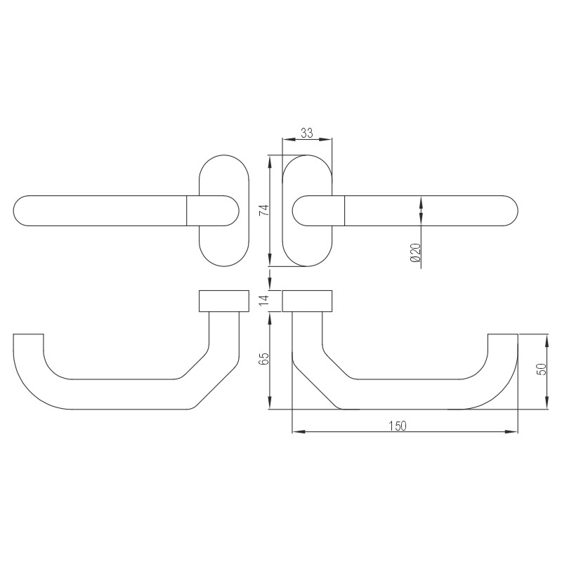 greenteQ lever handle pair DG60H.V.FS.AP.ER.OR	S Stainless steel fine matt, TS 45-85 mm square product photo BIGSKZ L