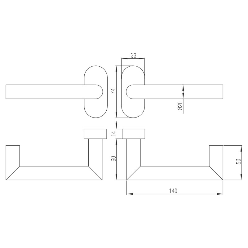 greenteQ lever handle pair DG80H.FS.AP.ER.ORS 	Stainless steel fine matt, TS 35-85 mm square product photo BIGSKZ L