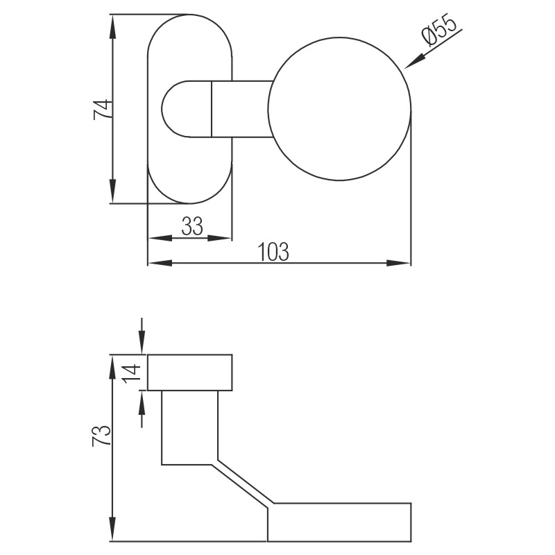 greenteQ Door knob TK.FK.ER.ORS.GK.D Flac	knob cranked rotatable, for 8 mm square product photo BIGSKZ L