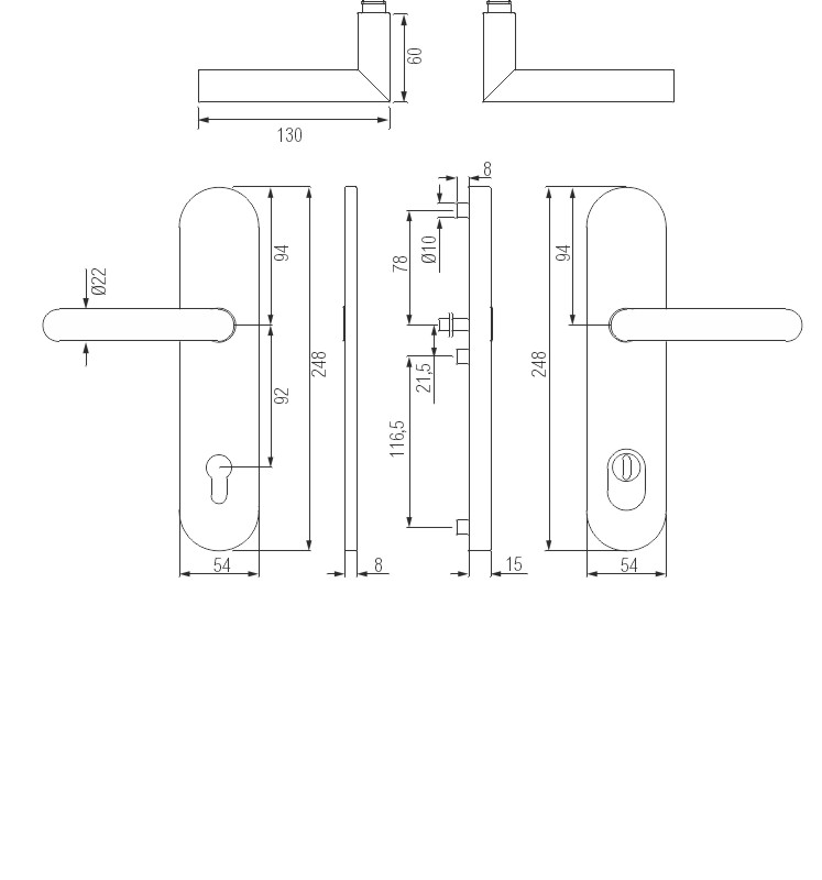 greenteQ entrance door protection lever handle DG61.S216.ZA.AL.RAL9016.NS Aluminium aluminium product photo BIGSKZ L