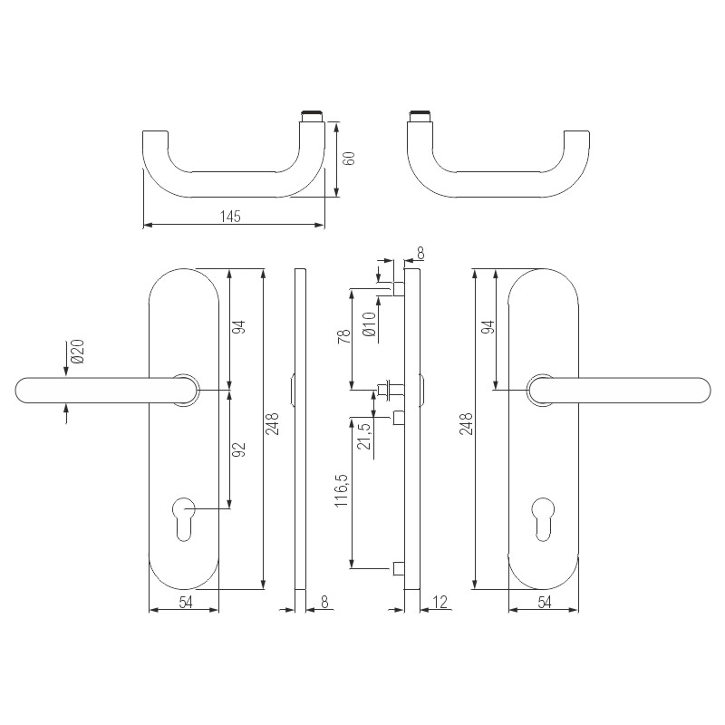 greenteQ entrance door protection lever handle	DG60.S216.ER.NS Stainless steel fine m product photo BIGSKZ L