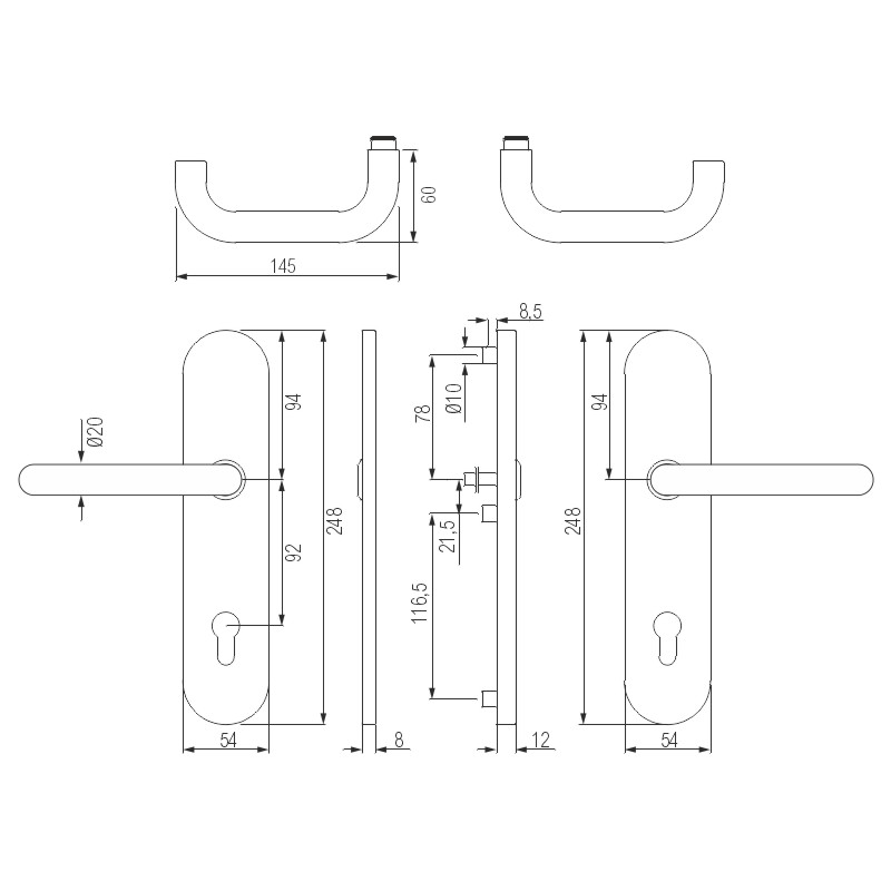 greenteQ entrance door protection lever handle	DG60.S216.ER.RAL9005.NS Stainless steel product photo BIGSKZ L