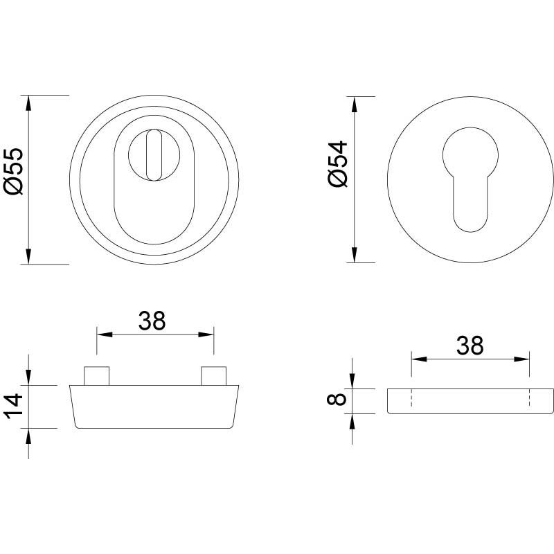 greenteQ Pair of security escutcheons ZA PZ 14mm T	S 67-72 ER fine matt product photo BIGSKZ L
