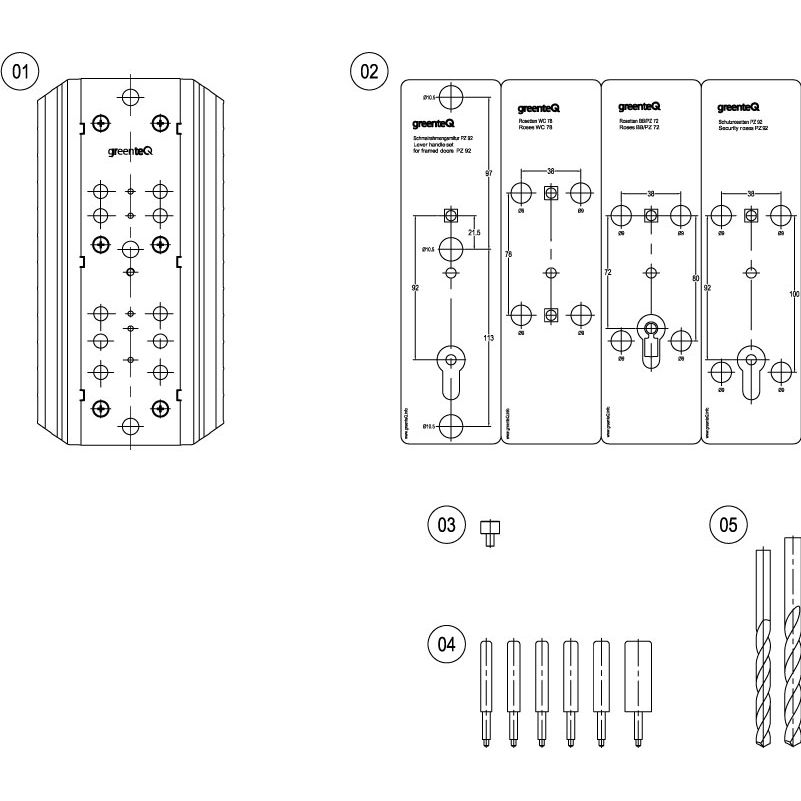 greenteQ Drilling jig set for lever handle and sc	hmal frame grt. product photo BIGSKZ L