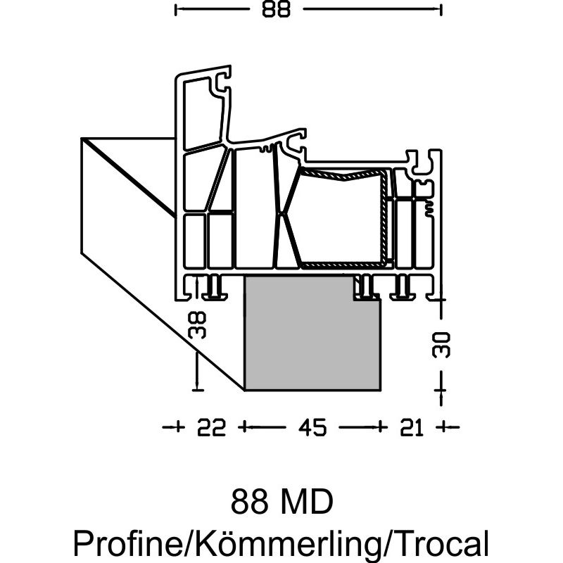 greenteQ Perfil aislante para unión de alféizares, altamente aislante, valor U 0,84, 2350 x 45 x 30 mm, apto para Profine 88 MD, KBE 88 MD, Kömmerling foto del producto BIGANW L