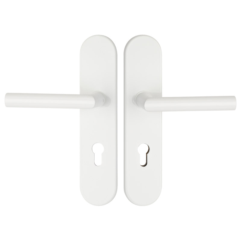 greenteQ Juego de manillería de seguridad para puertas de entrada a viviendas DG61.S216.AL.RAL9016.NS Aluminio blanco tráfico, distancia 72 mm PZ, hus foto del producto BIGPIC L