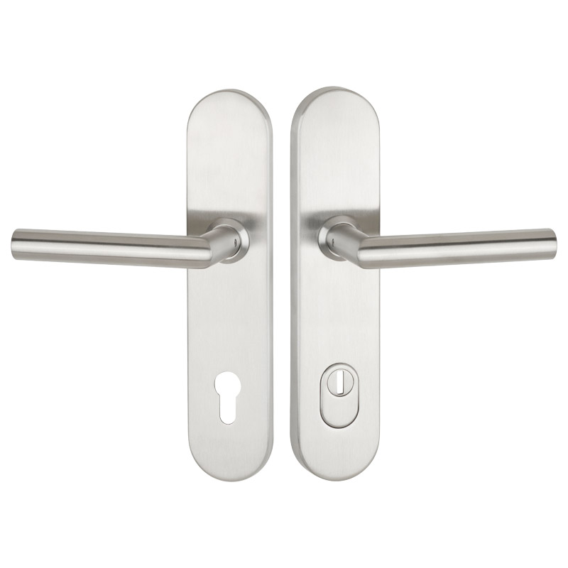 greenteQ Juego de manillería de seguridad para puerta de entrada DG61.S216.ZA.ER.NS Acero inoxidable mate fino, distancia 92 mm PZ, husillo cuadrado 8 foto del producto BIGPIC L