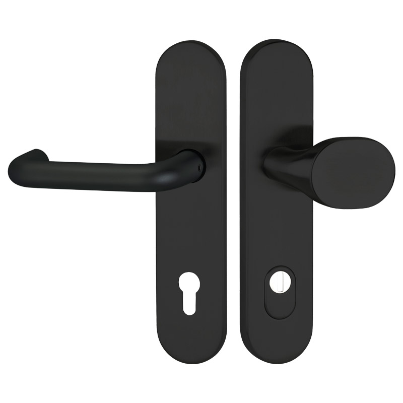 greenteQ Juego para puerta de entrada de seguridad DG60.S216.ZA.ER.RAL9005.NSWK acero inoxidable con recubrimiento negro mate RAL9005, distancia 92 mm foto del producto BIGPIC L