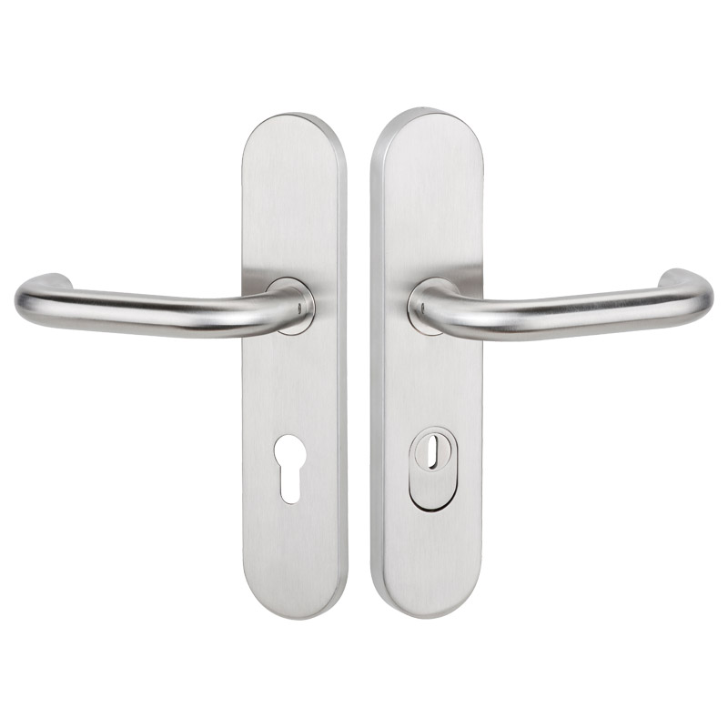 greenteQ Juego de manillería de protección contra incendios para puerta de entrada de vivienda DG60.FS.S216.ZA.ER.NS acero inoxidable mate fino, dista foto del producto BIGPIC L
