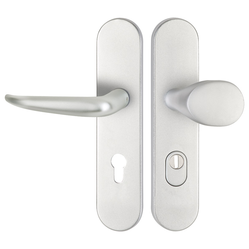greenteQ Juego para puerta de entrada de seguridad DG65.S216.ZA.AL.F1.NSWK Aluminio color plata, extracción 72 mm PZ, husillo cuadrado 8 mm grosor de foto del producto BIGPIC L