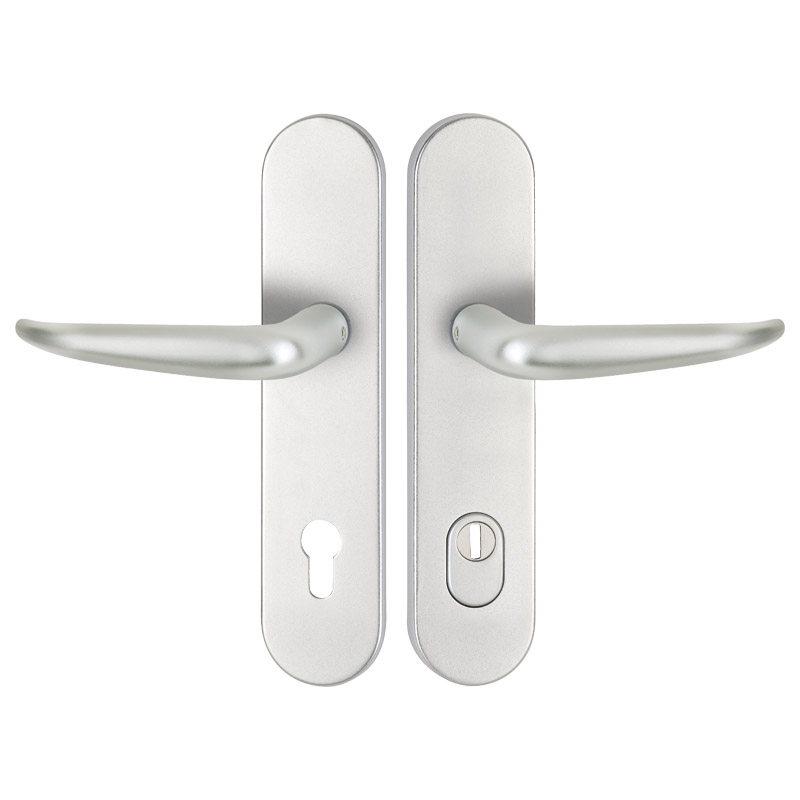 greenteQ Juego de manillería de seguridad para puerta de entrada DG65.S216.ZA.AL.F1.NS Aluminio color plata, distancia 92 mm PZ, husillo cuadrado 8/10 foto del producto BIGPIC L