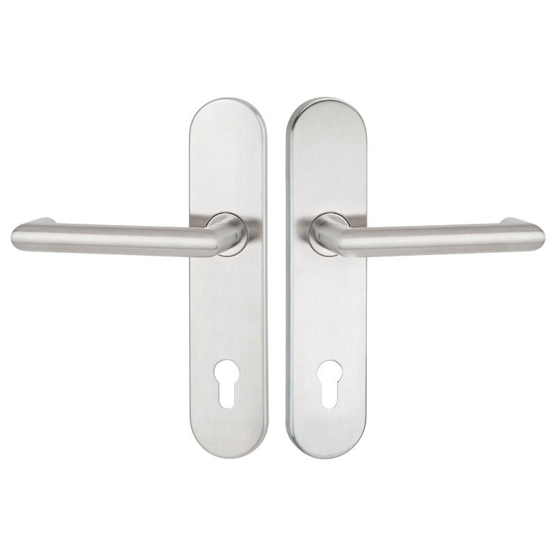 greenteQ Juego de manillería antipánico para puerta de entrada DG80.FS.AP.S216.ER.NS Acero inoxidable mate fino, distancia 92 mm PZ, husillo cuadrado foto del producto BIGPIC L