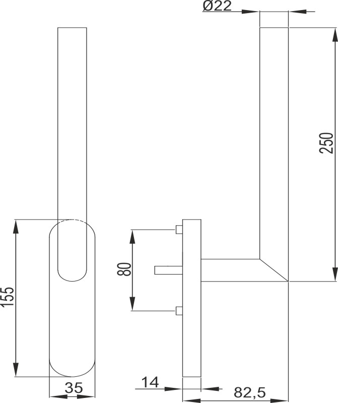 greenteQ Manilla para puerta corredera/elevable HSTG61.OL.ER.RAL9005 revestida de negro RAL9005, longitud del pasador 2x95 mm (suelta) leva Ø 10 mm, i foto del producto BIGSKZ L
