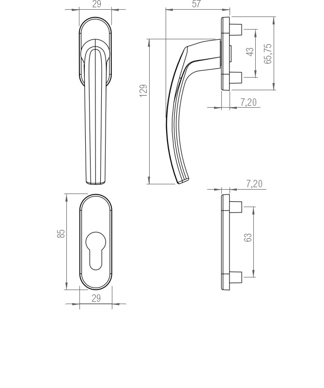 greenteQ Juego para media puerta de balcón BTHG31.GR-A.AL F9016, exterior, leva 10 mm, eje cuadrado M5 / 7 mm, PZ foto del producto BIGSKZ L